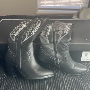 MIA Black Embroidered Heeled Boots